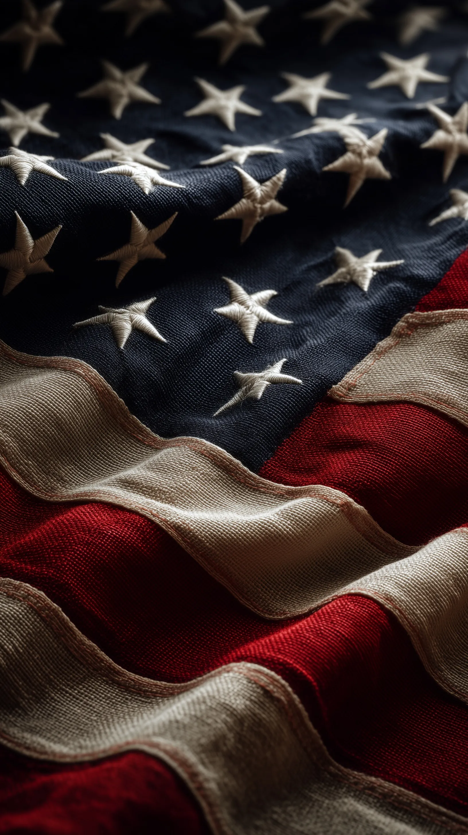 A detailed, high-definition close-up of a neatly folded American flag, ideal for phone wallpaper.
