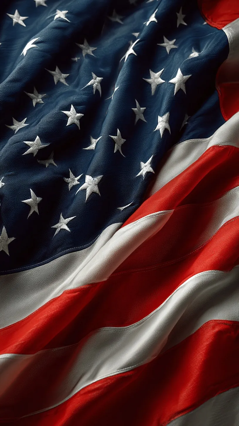 A vibrant, wavy American flag close-up in high-quality 4k vertical resolution for mobile wallpapers.