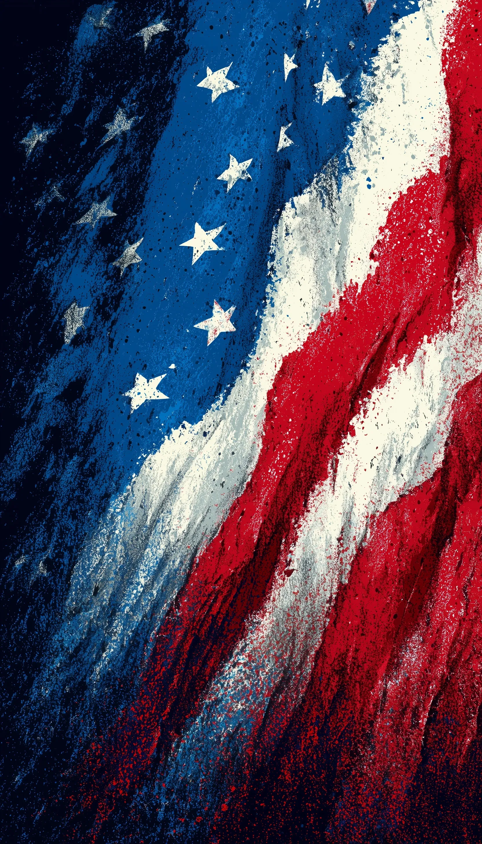 A flat, screen-print style American flag featuring bold red, white, and blue colors in high-definition quality.