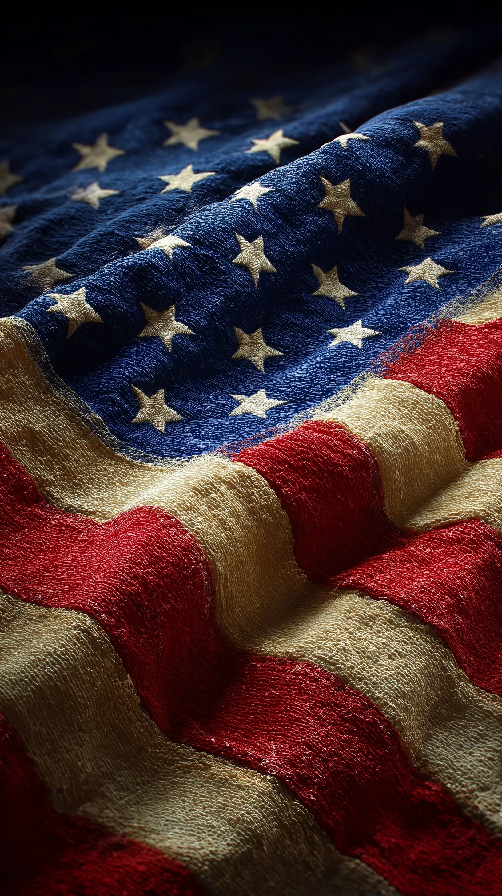 A detailed, high-definition close-up of the American flag waving, perfect for 4th of July celebrations.