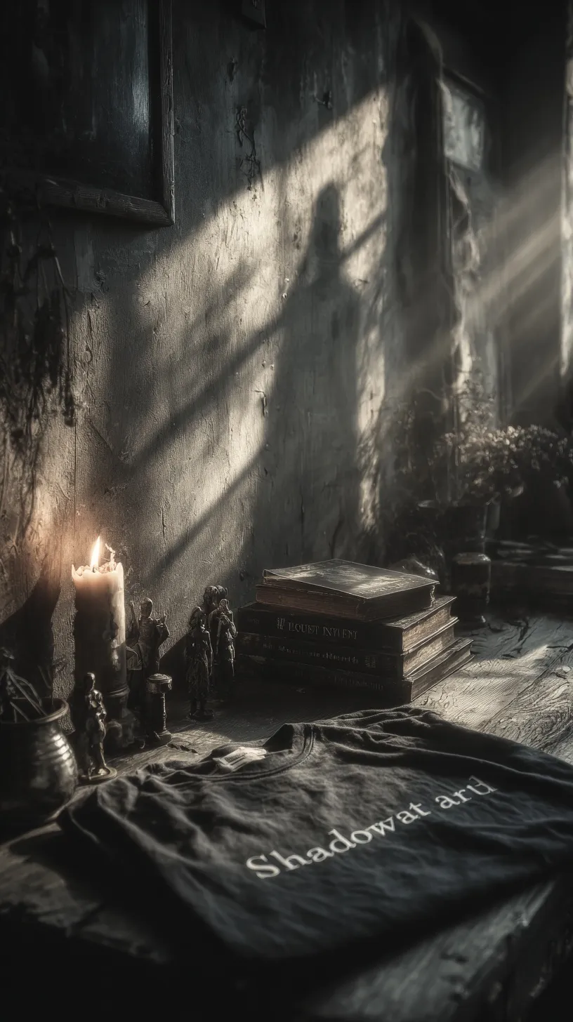 A moody horror-themed iPhone 17 Pro wallpaper featuring a vintage candle casting a sinister silhouette on a wall.