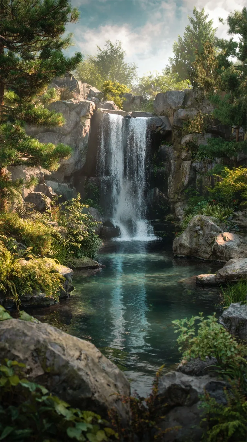 Photorealistic waterfall landscape captured in high resolution, perfect as a vibrant iPhone 17 Pro Max wallpaper.