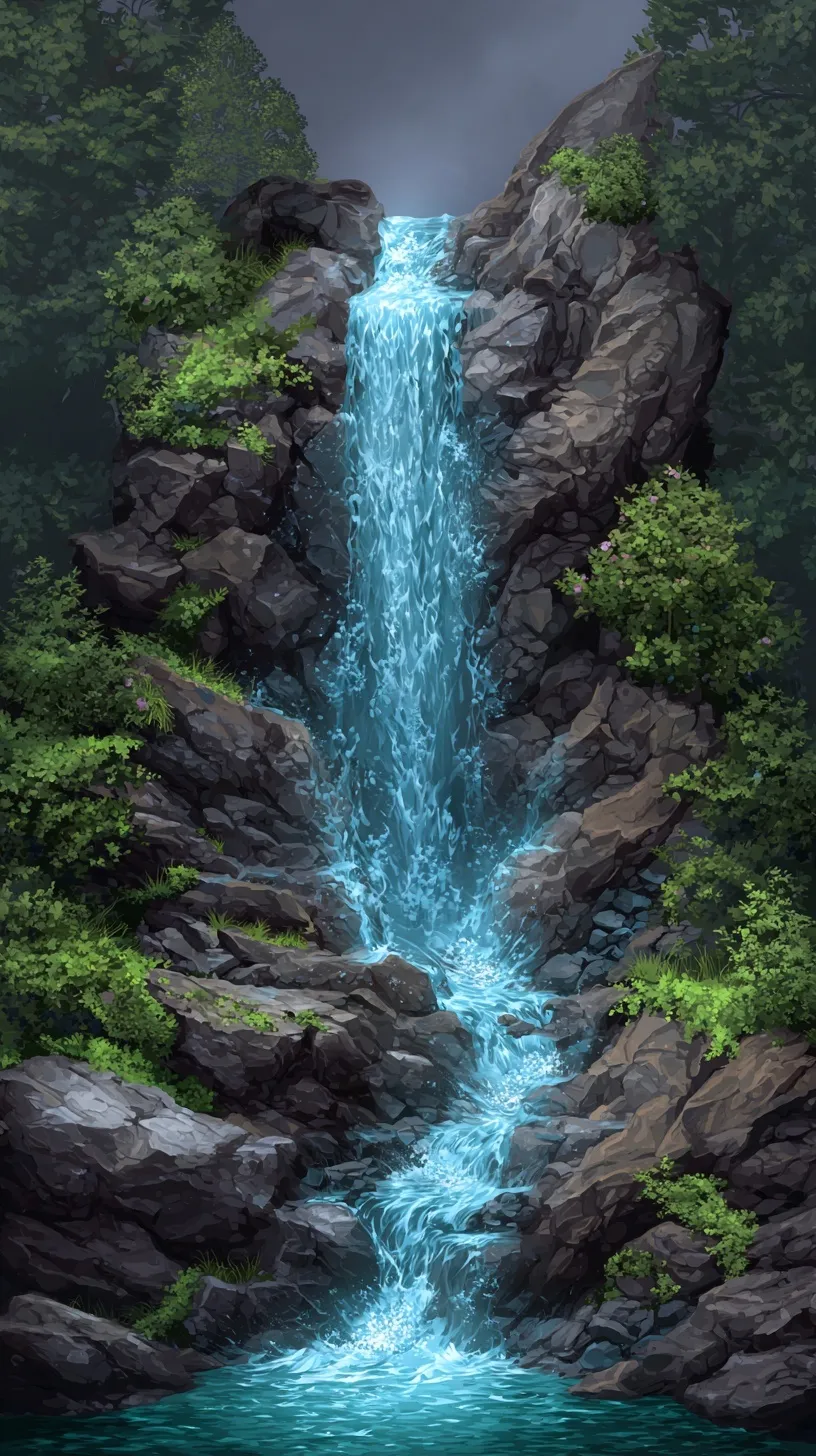 Scenic mountain spring water cascading down a rocky peak, high-resolution nature wallpaper for iPhone 17 Pro Max.
